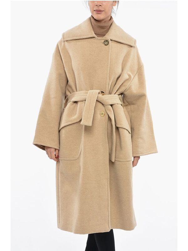 Back Logo Belted Wool Coat