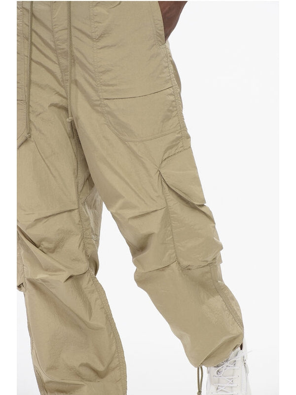 Beige Drawstring Nylon Cargo Pants