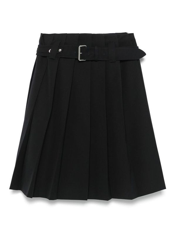 Belt Wool Pleated Skirt