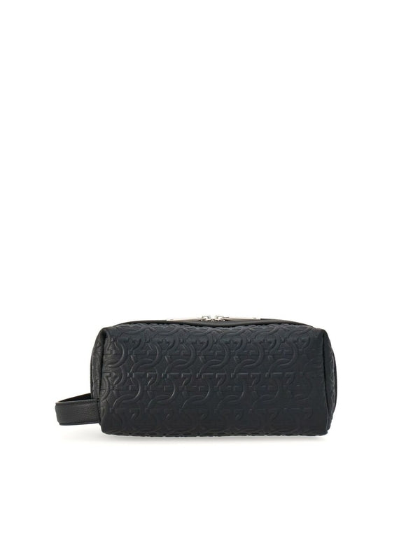 Gancini Pattern Leather Pouch Bag