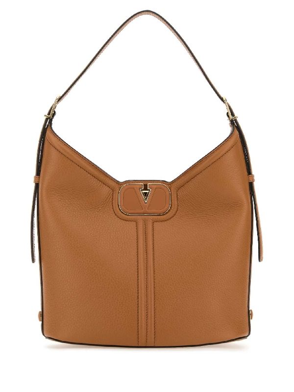 V Logo Leather Shoulder Bag