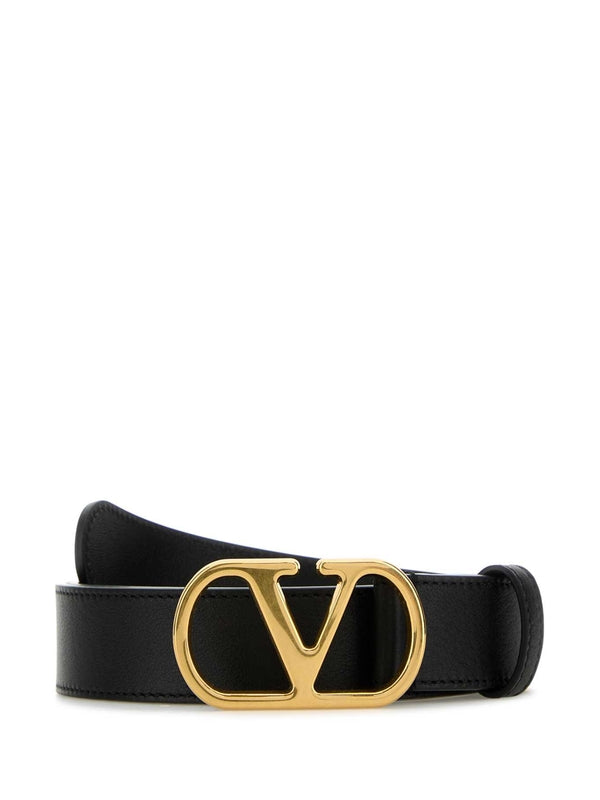 V Logo Detail Leather Belt