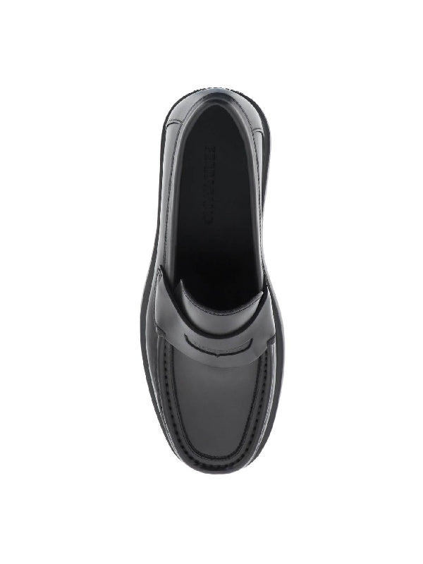 Black Calfskin Chunky Sole Penny Loafer