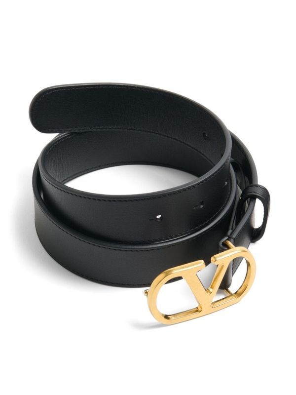 V Logo Leather Belt