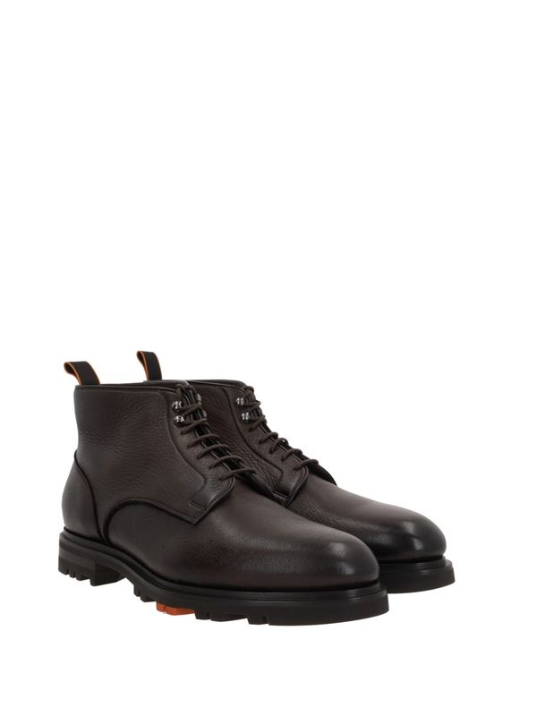 Round Toe Leather Lace-up Boots