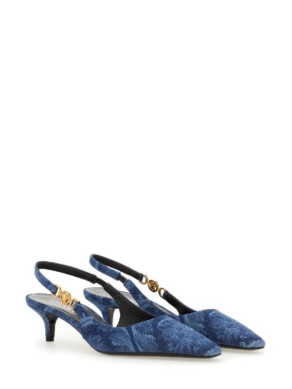 Baroque Denim Low Slingback Heel