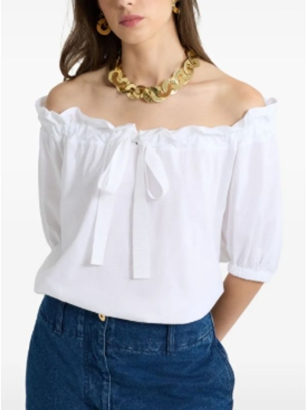 Drawstring Off-Shoulder Cotton Short-Sleeved Blouse