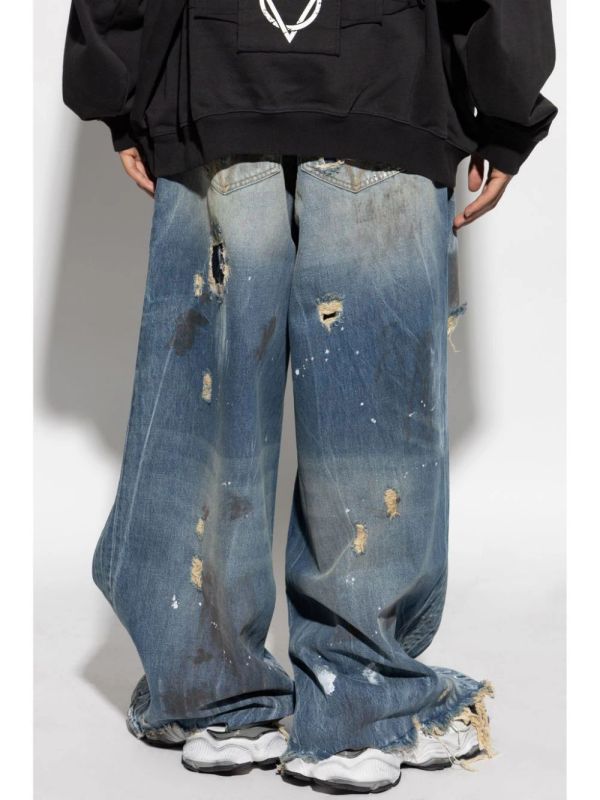 Wide Distressed Denim Pants