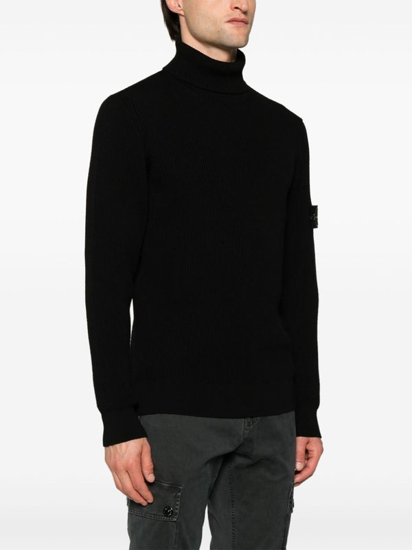 Woven Patch High Neck Knit