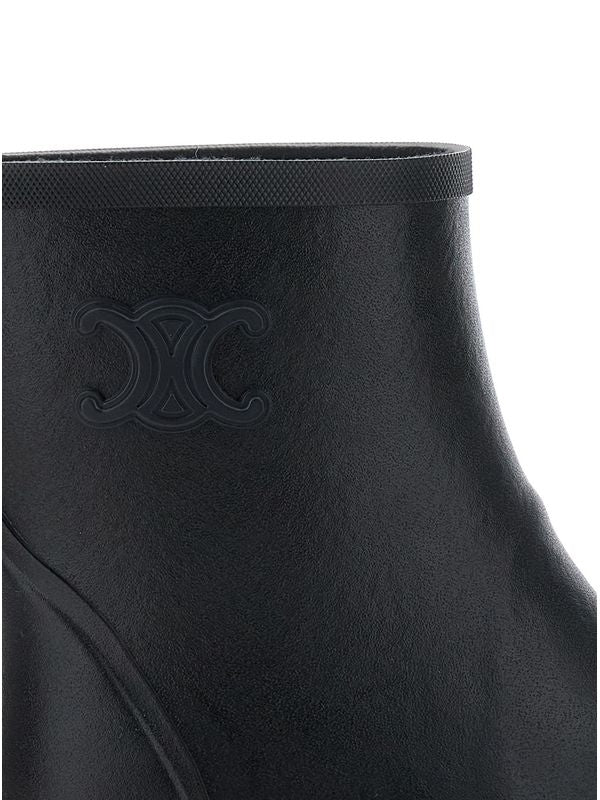 Black Ankle Boots with Triomphe on the Side in Leather Woman Ankle Boots
