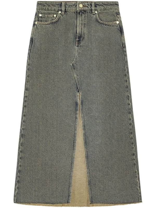 Back Logo Denim Long Skirt