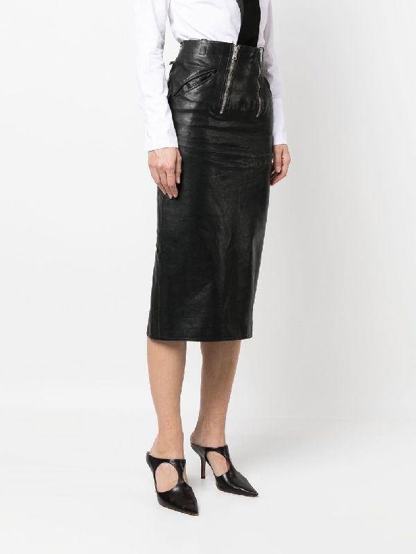 Zipper Decor Leather Skirt