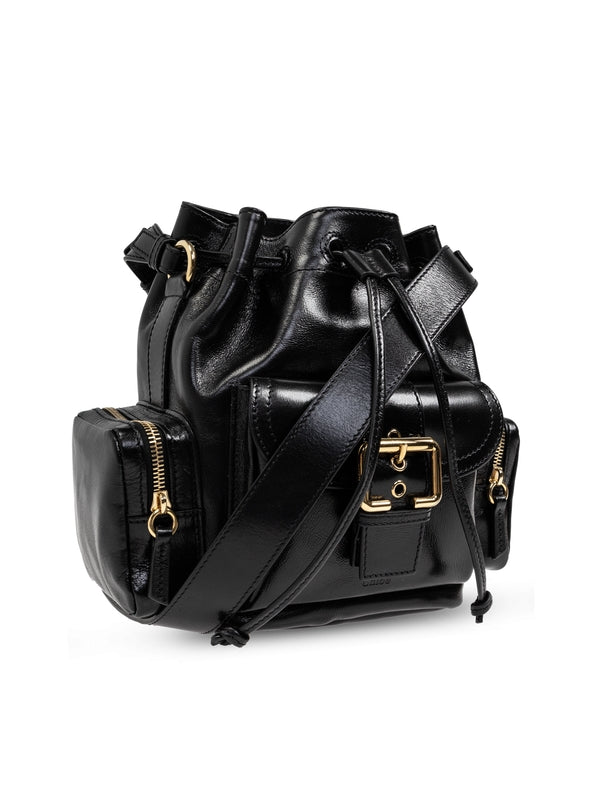 Camera Pocket Leather Bucket
  Bag