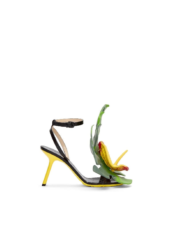 Petal applique leather sandal heels