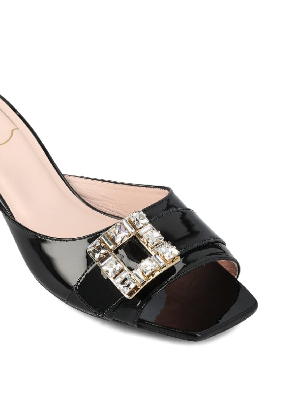 Tres Vivier Strass Buckle Leather Mules