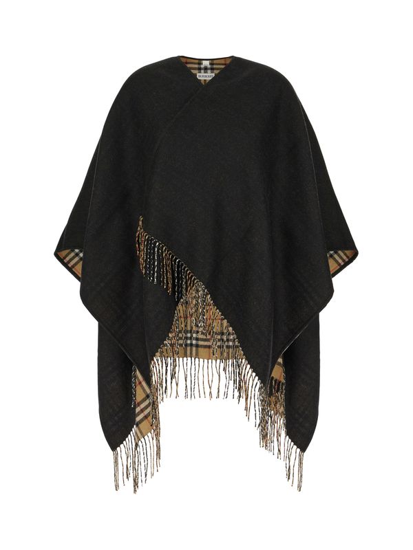 Check Fringe Wool Cape