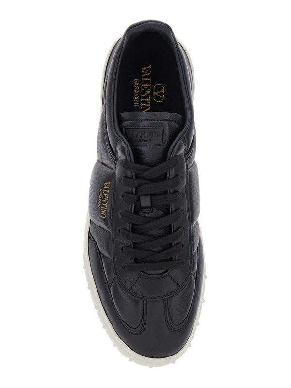 'Upvillage' Black Low Top Sneakers with Screen Printed Logo in Leather Man Low top Sneakers