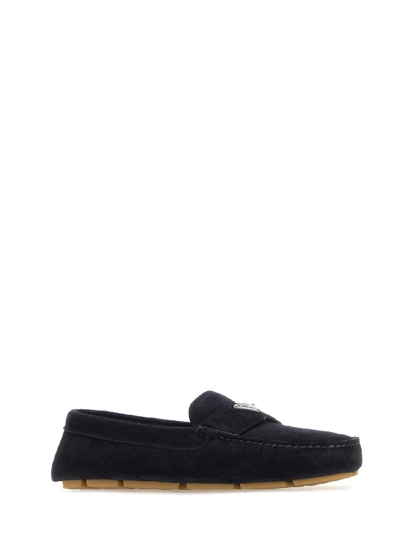 Triangle Logo Suede Driving Loafers