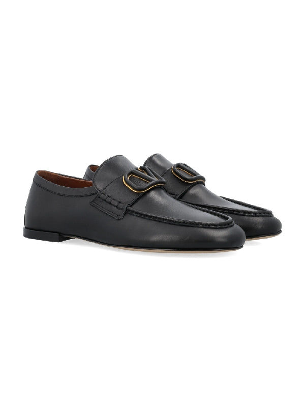 V Logo Accent Calfskin Loafers