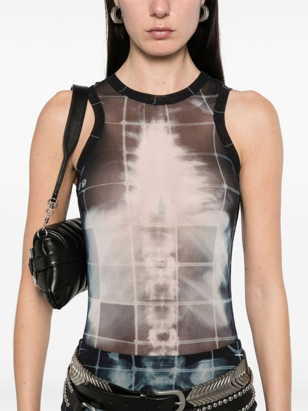 X-Ray Printing Semi Sheer Nylon Bodysuit