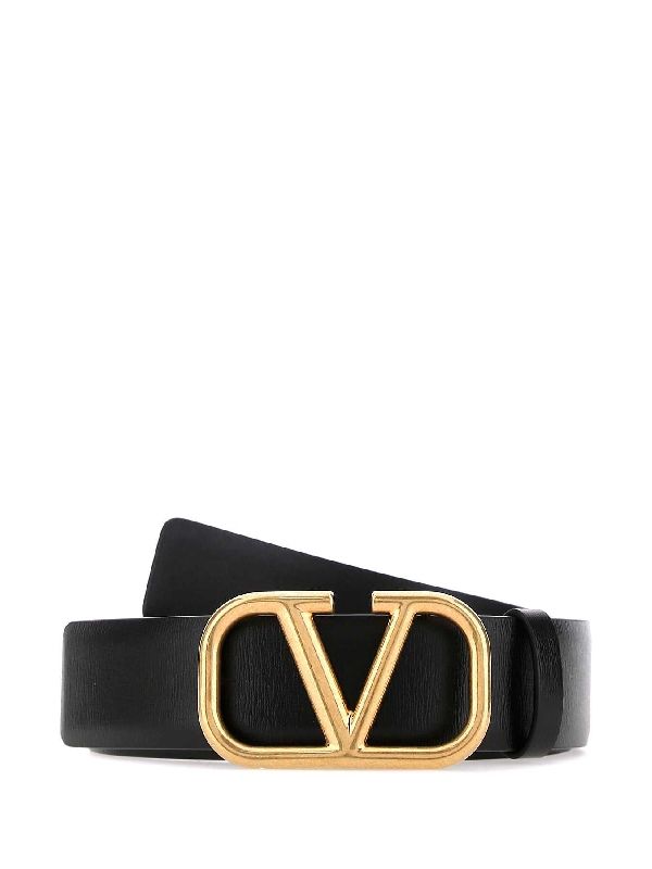 V Logo Leather Belt