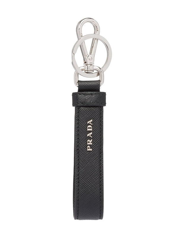 Triangle Logo Saffiano Leather Keyring