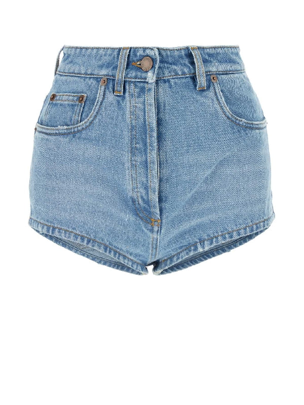 Triangle Logo Cotton Denim Shorts