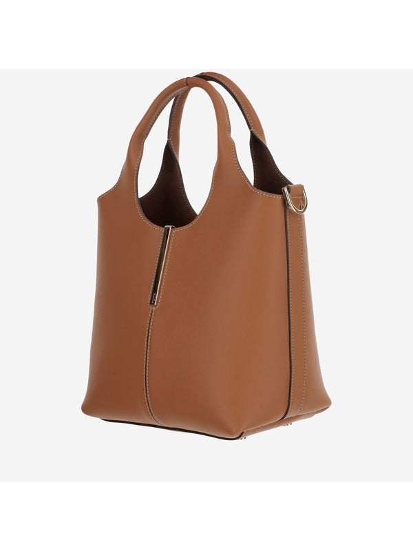 Engraved Metal Logo Leather Mini Tote Bag
