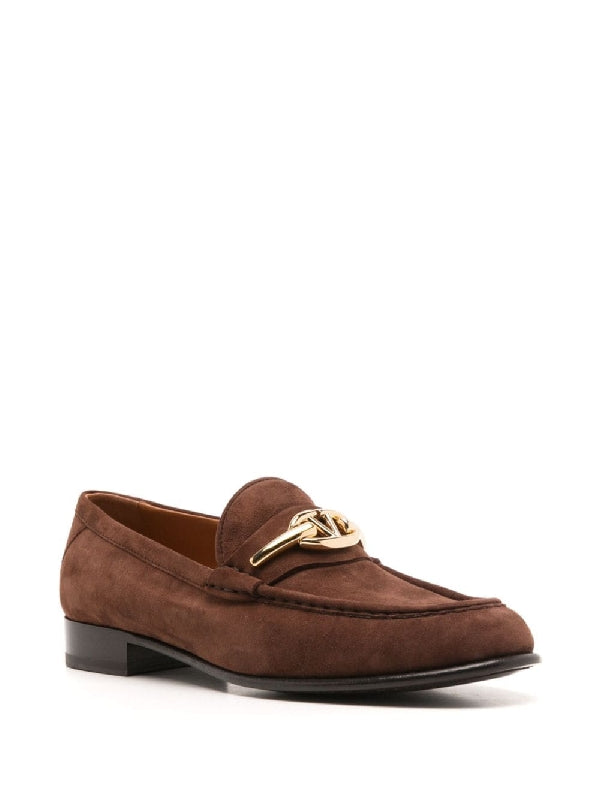 V Logo Signature Leather Loafers