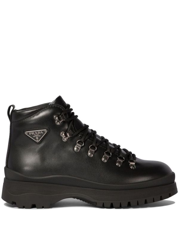 Triangle Logo Leather Lace-Up
  Boots