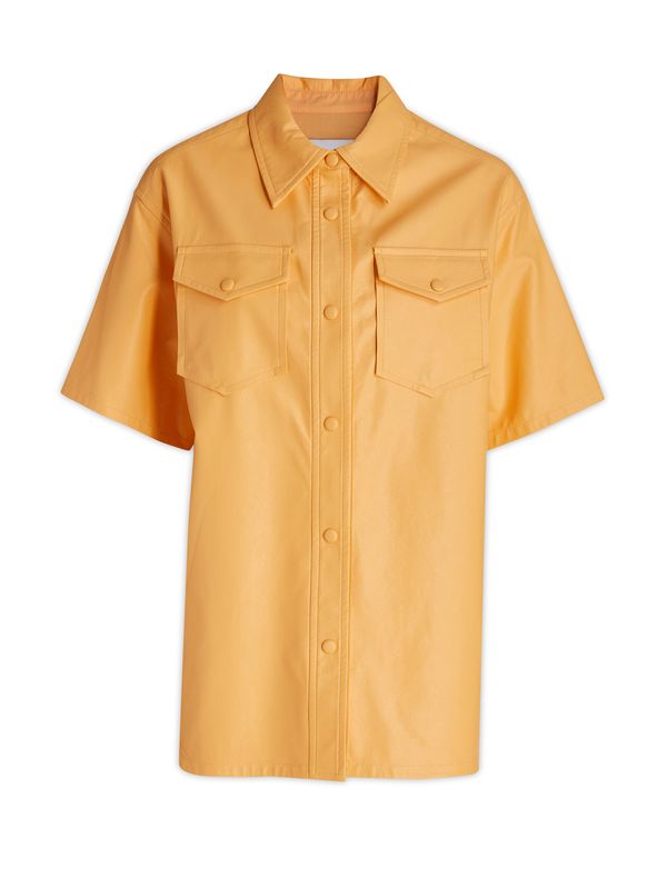 Fake Leather Short Sleeve Shirt