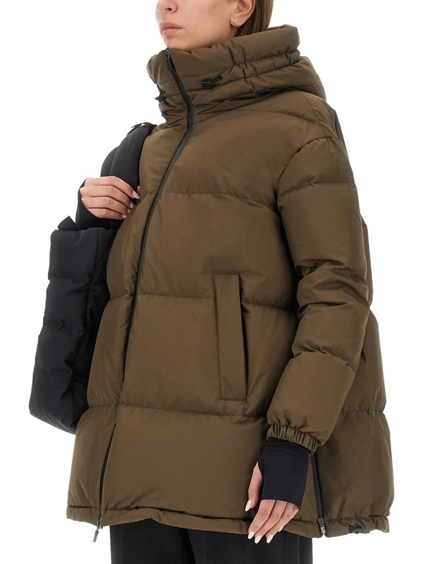 Brown Nylon High-Neck Padded Jacket