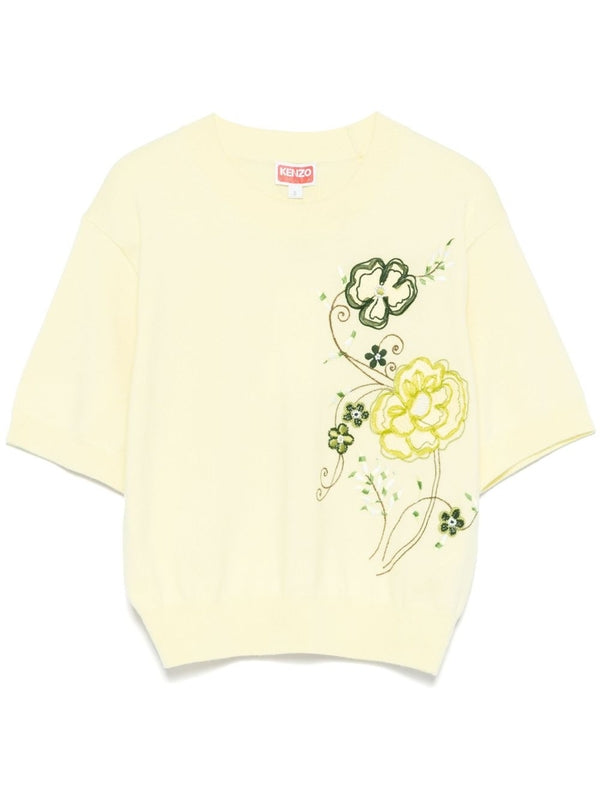 Peonies Embroidered Short Sleeve Knit
