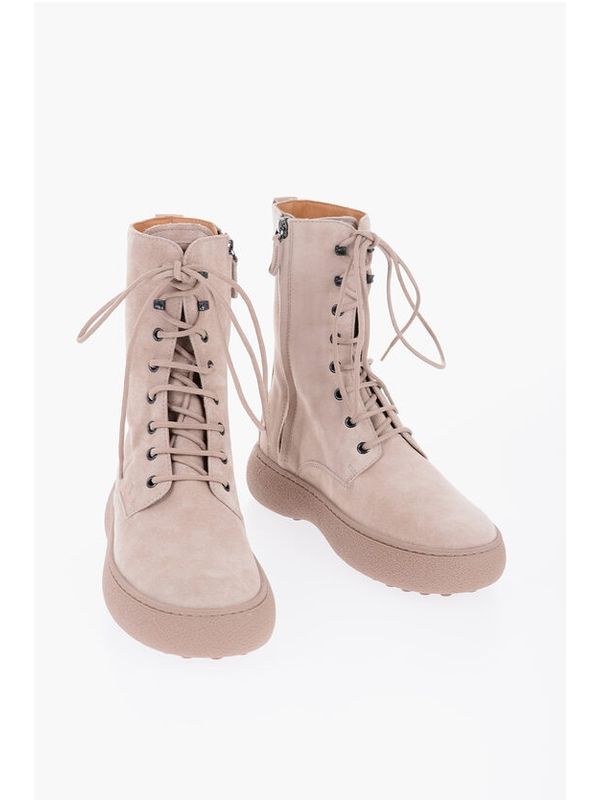 Beige Calfskin Lace-Up Boots