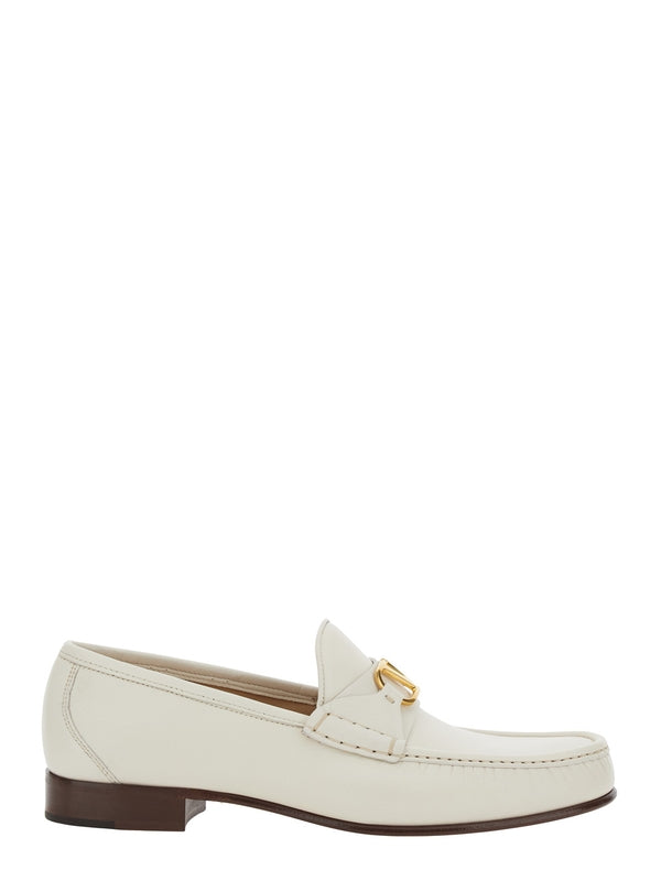White Loafers with VLogo Plaque on the Front in Leather Man Loafers