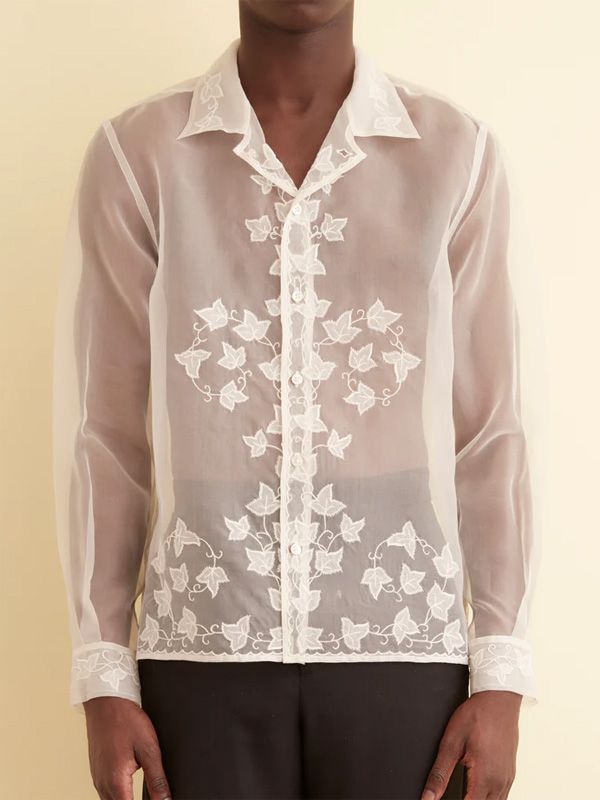 Embroidery Detail Silk Sheer Shirt