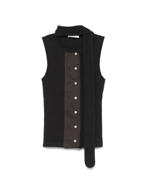 Scarf Detail Asymmetric Sleeveless Top