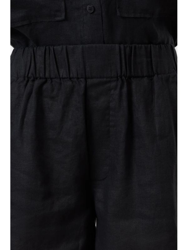 Black Linen Banded Shorts