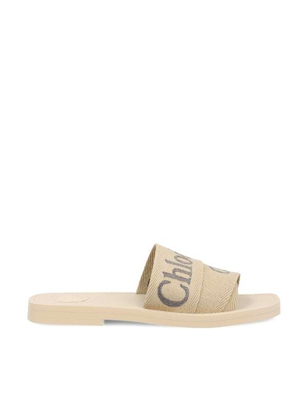 Woody Linen Flat Sandals