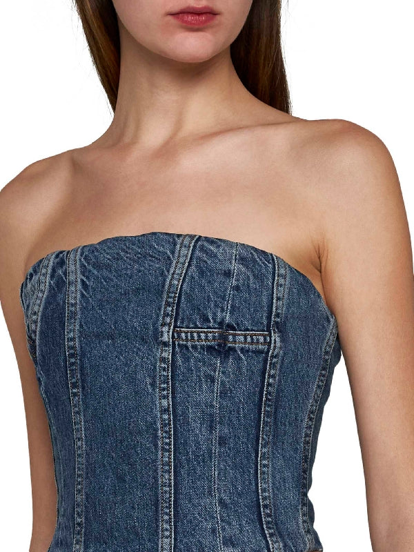 Back Zipper Denim Tube Top