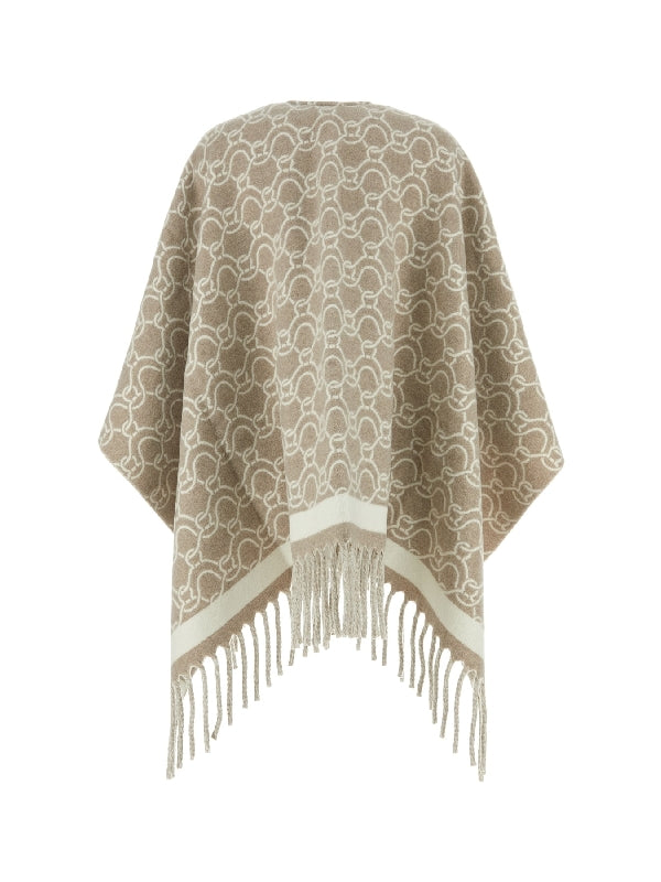 Allover Logo Fringe Wool Cape