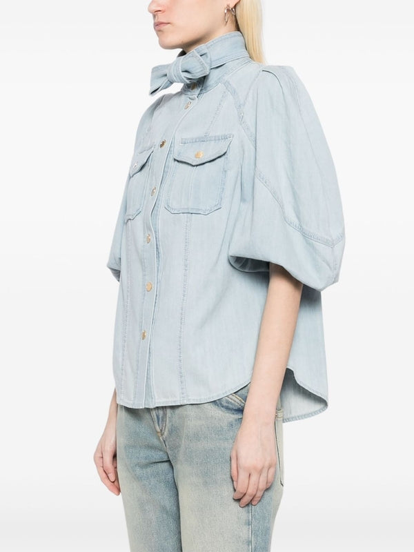 Acacia Bow Neck Denim Blouse