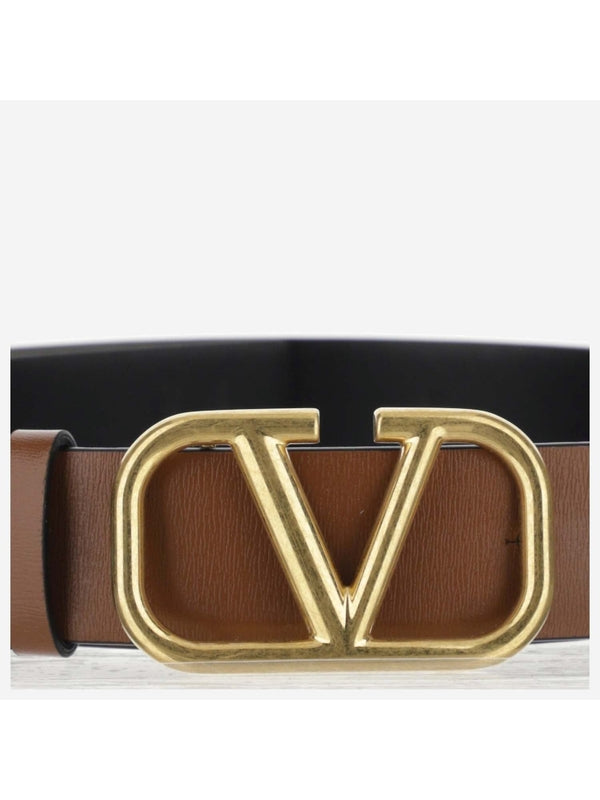 V Logo Reversible Leather Belt