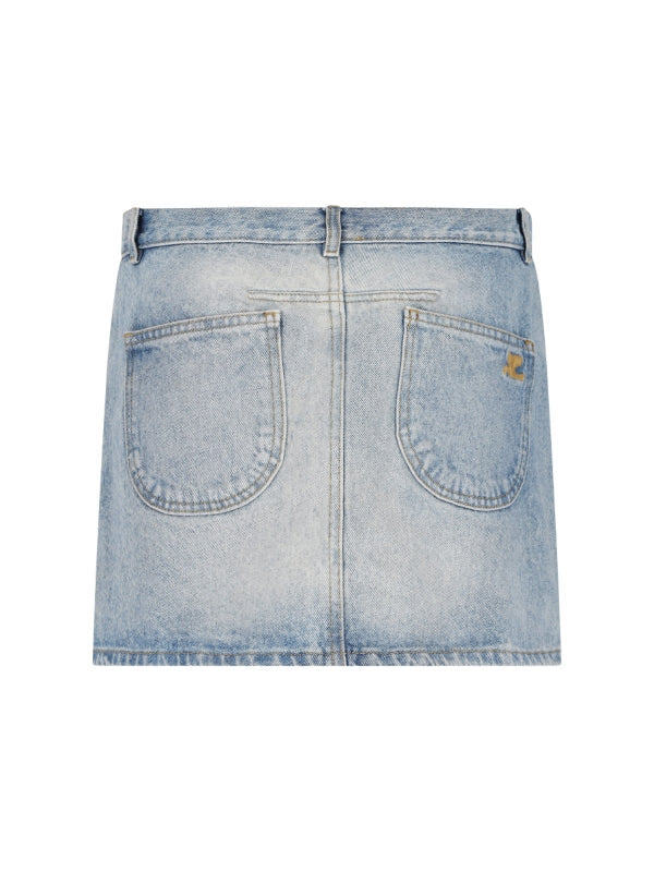 Logo Patch Pocket Multi-Button Denim
  Skirt