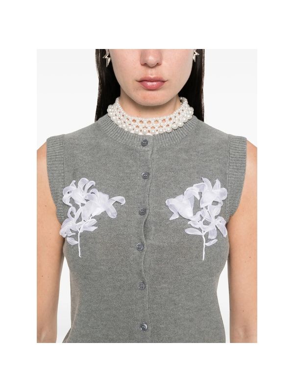 Flower Embellished Silk Cashmere Knit Vest