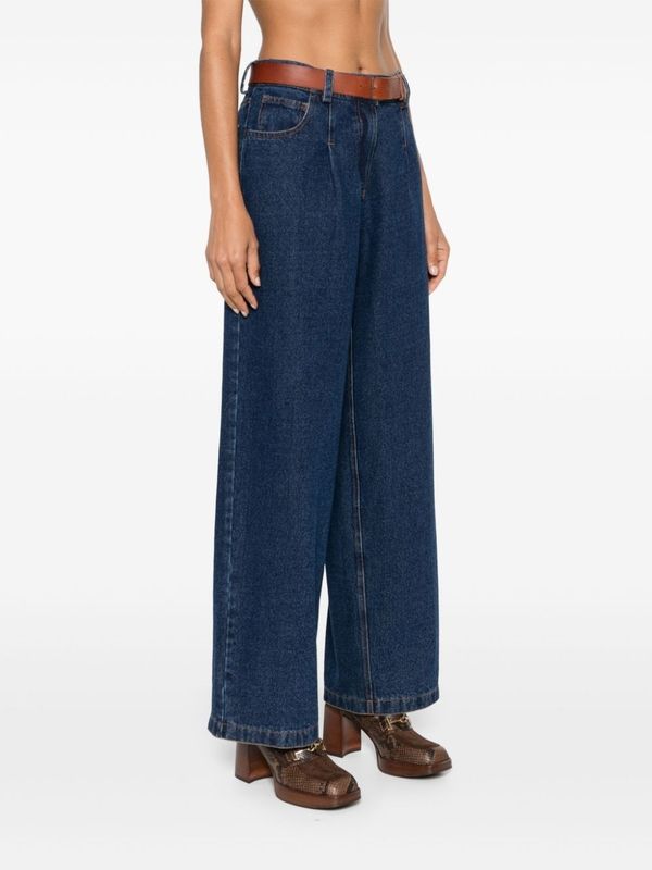 Belt Pleated Denim Pants