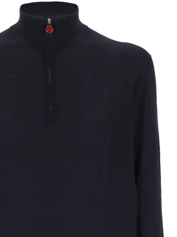 High Neck Half Zip-Up Wool Knit