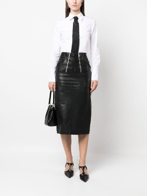 Zipper Decor Leather Skirt