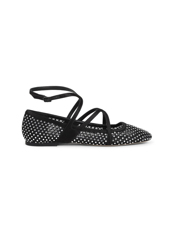 Astoria Crystal Strap Mesh Flat Shoes