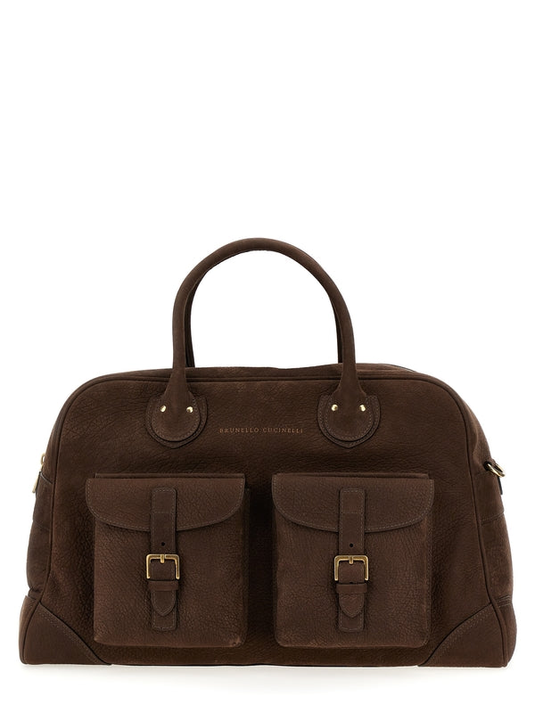 Weekender Logo Leather Duffel
  Bag